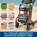 PLANET WALK Foldable Rollator Walker: 10" & 8" All-Terrain Wheels, 300lb Capacity, Treaded Rubber Tires, Breathable Seat & Backrest, Lightweight Mobility Aid for Seniors, Red