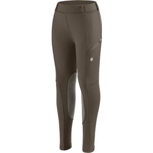 SANTINY Girls Horse Riding Pants with Zipper Pockets Kids Stretchy Equestrian Breeches Knee-Patch Youth Schooling Tights (Small, Brown)