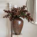 Dingion 3 Pcs 43 Inch Dark Brown Berry Stem Artificial Spring Faux Sedum Stem Spray Flowers Realistic Flowers Branches Floral Picks for Vase Wedding Holiday Mantel DIY Harvest Seasonal Home Decor