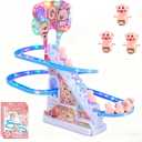 Pink Pig Climbing Toy Set Electric Light Slide Climbing Toys for Automatic Stairs,Playful Santa Race Game Christmas Roller Climbing Toys with LED Light and Music for Toddlers Boys Girls