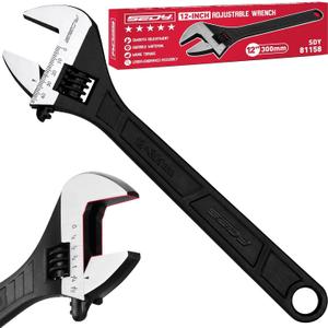 SEDY 12-Inch Adjustable Wrench, Black Oxide Finish Wide Jaw Spanner with Inch/Metric Scale, Premium Drop Forged Steel for Automotive Plumbing and Household Repairs