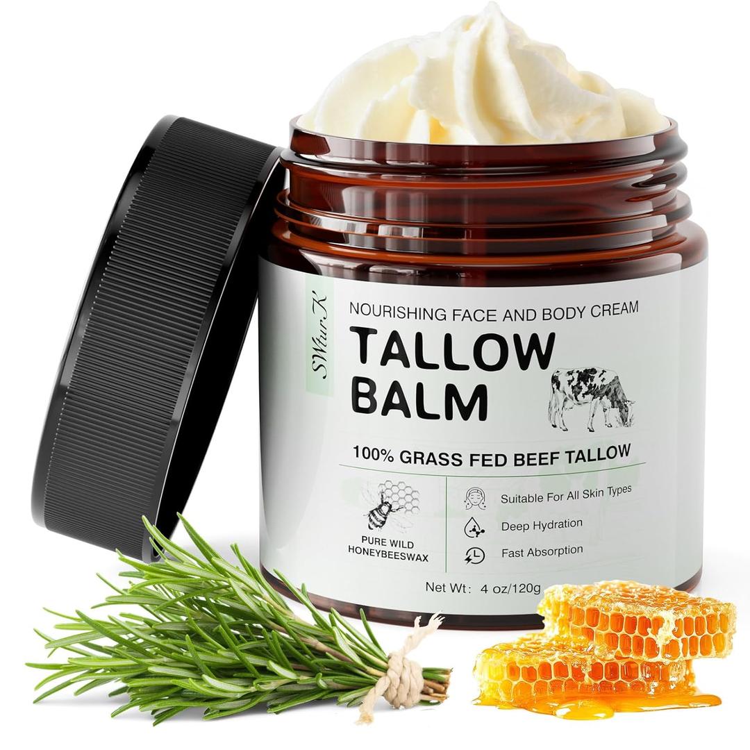 Beef Tallow for Skin,Tallow Face Moisturizer,Organic Whipped Tallow and Honey Balm,Moisturizes and Soothes the Skin(4 Oz1PC)