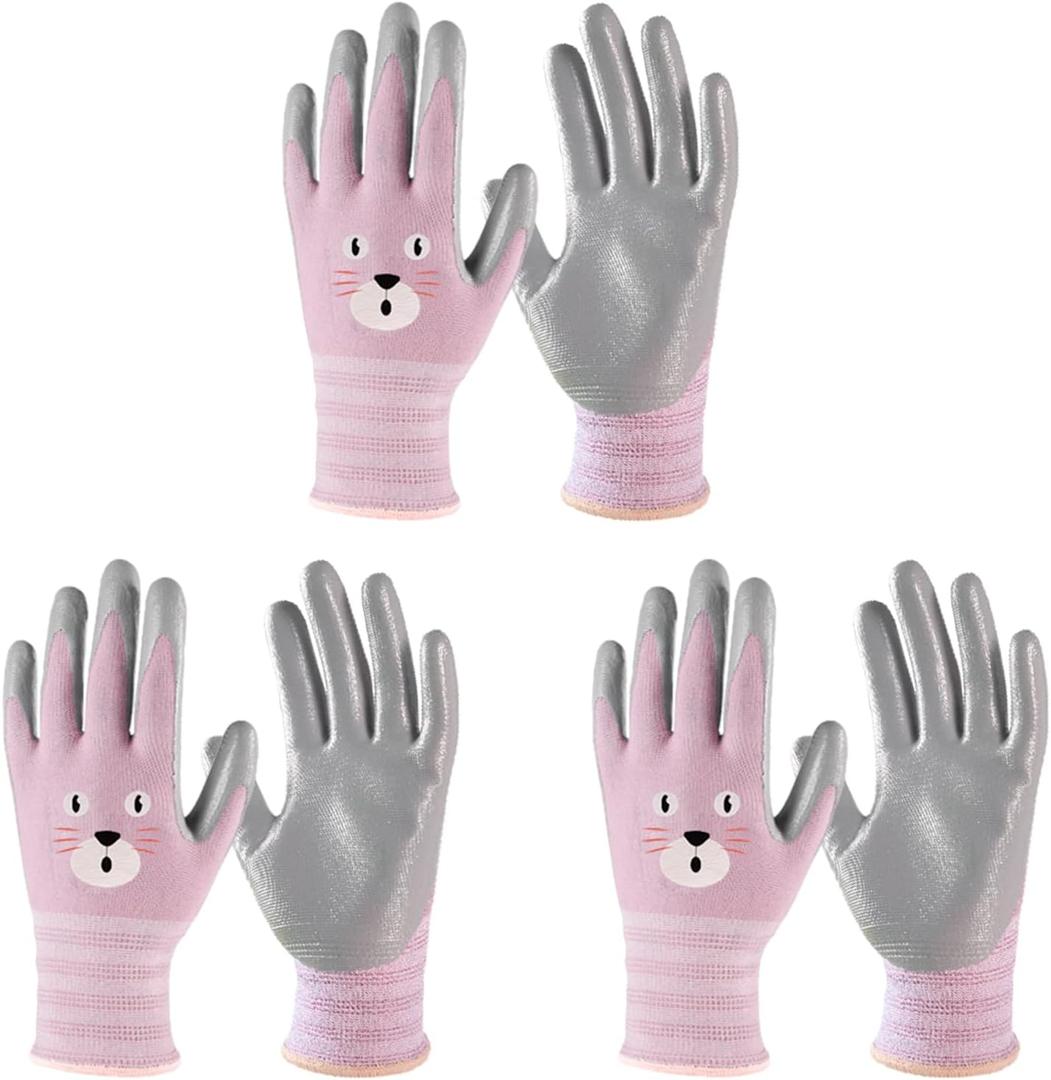 ANDANDA Kids Gardening Gloves, Nitrile Coated Children Yard Work Gloves with Grip, Suitable for Toddlers, Children, Girl, Boy (6XL(Age9-12), Pink)