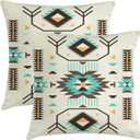 Boho Southwest Pillow Covers 16 x 16 Inch Western Native American Brown Turquoise Geometry Decorative Throw Pillows Aztec Southwestern Pillowcase for Couch Bed Outdoor Decor, Set of 2