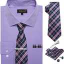 DiBanGu Mens Long Sleeve Dress Shirt and Tie Set Casual Botton Down Shirts for Men Solid Business Shirt with Matching Tie, Lilac Shirt and Pink Tie, X-Large