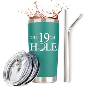 JENVIO Gifts for Golfers | The 19th Hole | Stainless Steel Travel Tumbler with 2 Lids Straws Gift Box and Card | Unique Father Funny Golf Stocking Stuffer Husband Dad Valentine's Day