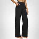 G4Free Wide Leg Yoga Pants for Women Elastic Waist Lightweight Flowy Palazzo Ankle Trousers with Pockets for Dailywear(Black,L,Petite)