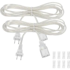 2 Pack Clear Extension Cord with UL-Certified, 10 Feet Male to Female Extension Cords, 2 Prong Thin Extension Cord, Power Cable for Light Fixtures, 2 x 18AWG 10A/125V