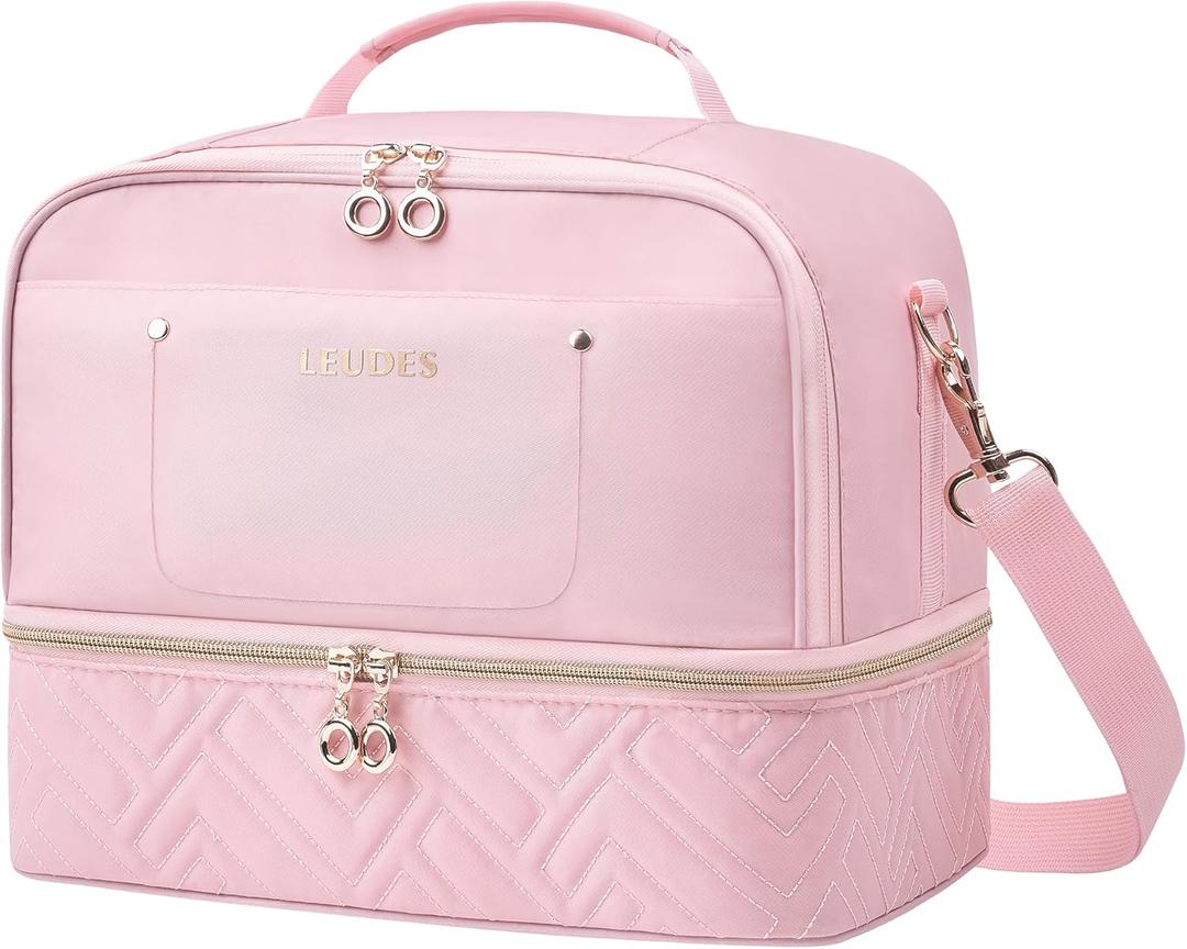 Leudes Nail Polish Organizer and Storage Holder 42 Bottles&Manicure Kit &Nail Lamp,Nail Stuff Bag Organizer Travel Case for Nail Tech Supplies Accessories Manicure Tools (Pink)