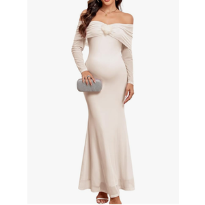 Maternity Off The Shoulder Mermaid Maxi Dress Mesh Bodycon Pregnancy Dresses Baby Shower Photoshoot with Floral, Size XL