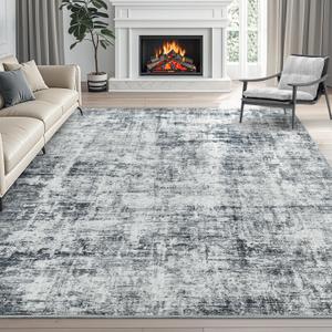Dintszyayue Washable Rugs 5X7 Large Neutral Modern Non Slip Foldable Thin Under Dining Table Dining Room Floor Cove Dark Grey