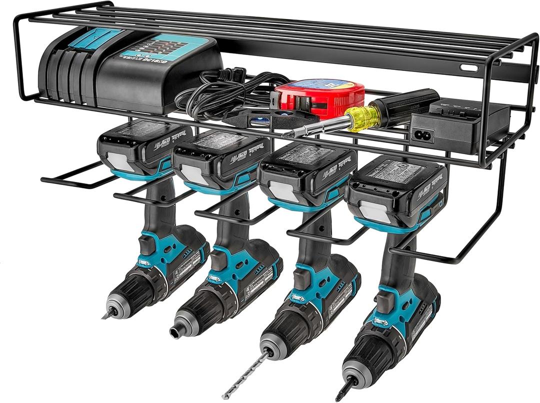 Modern Innovations Heavy Duty Power Tool Organizer & Wall Mount Storage, Floating Rack for Garage & Workshop Organization, Pegboard Drill Holder, Hanging Storage Rack for Cordless Tools (Wire Drill Rack - 1 Pack)