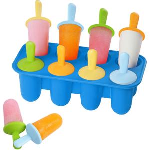 Miaowoof Silicone Popsicles Molds for Toddlers, 8-Cavity Non-BPA Premium Silicone Small Popsicle Molds, Ice Pop Mold with 8 Colorful Reusable Sticks for Kids (Blue)