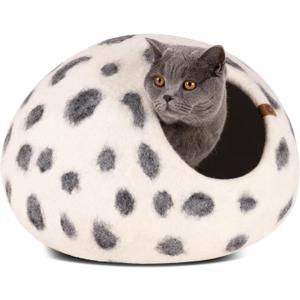 MEOWFIA Cat Cave Premium Felt Cat Bed for Indoor Cats, Handmade Merino Wool (Snow Leopard, Medium)