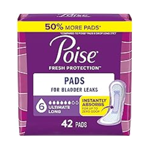 Poise Incontinence Pads for Women, Maximum Absorbency, Long, Pack of 42