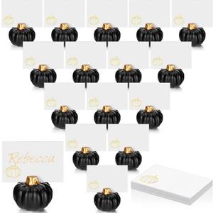 Yaomiao 16 Pcs Halloween Card Holders Halloween Pumpkin Place Card Holders Mini Table Number Holders for Wedding Fall Thanksgiving Autumn Party Photo Picture Table Decorations (Black)