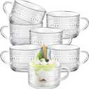 Eccliy 6 Pcs Vintage Coffee Mugs 14 oz Glass Stackable Tea Cups Embossed Glass Cups Coffee Cup Vintage Glassware with Handle for Cappuccino Latte Cereal Yogurt Beverage Dessert Water (Clear)