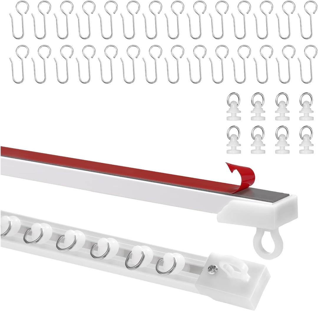 Self Adhesive Curtain Track No Drill, 8ft wall & ceiling Curtain Track, Heavy Duty 18lbs Capacity, easy installation, No Damage to curtains, Sliding Rail for Bathroom, Bedroom, RV, Room Divider