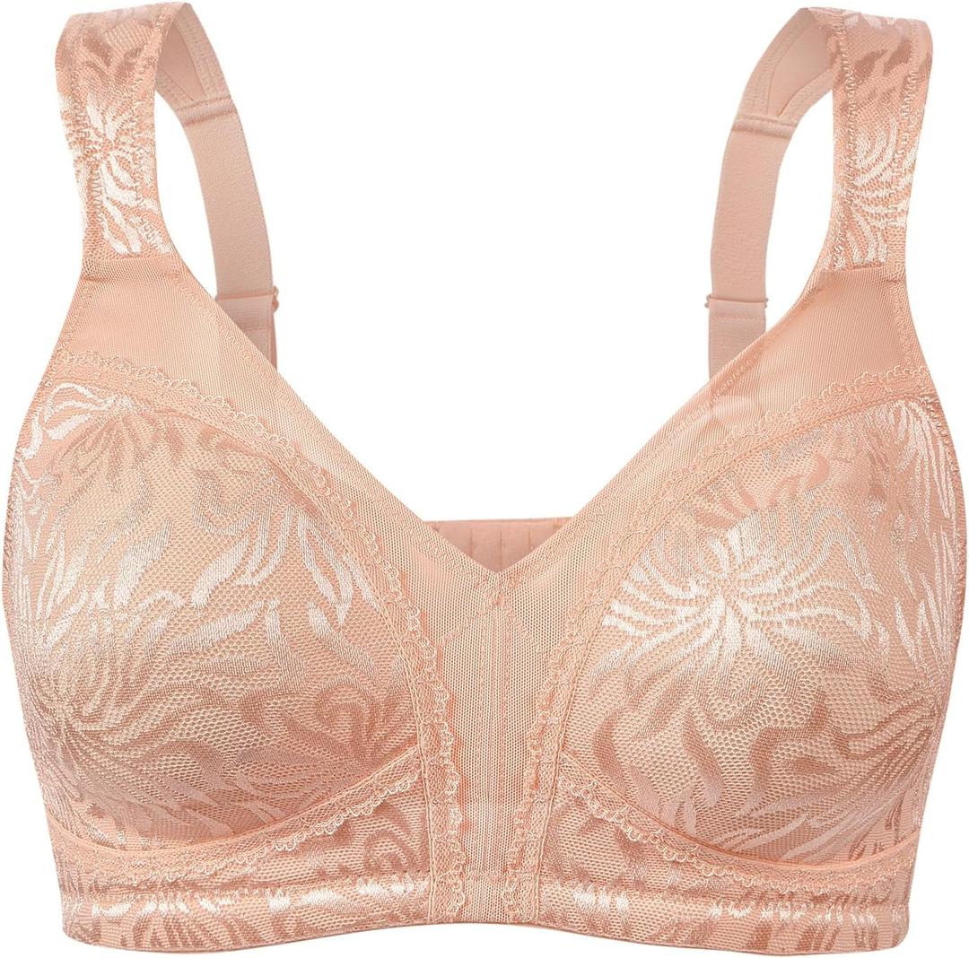 Wingslove Women's Full Coverage Non Padded Comfort Minimizer Wire-Free Bra Plus Size (44G, Pink Nude)