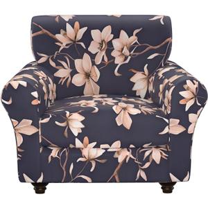 2 Piece Stretch Chair Covers Armchair Couch Covers,Floral Pattern Armchair Sofa Slipcover with Separate Chair Cushion Cover,Washable Furniture Protector for Living Room, Size: Armchair (Navy Blue)