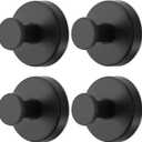 Black Waterproof Suction Cup Hooks, 4-Pack Heavy Duty Stainless Steel No Drill Shower Hooks for Hanging Towels, Robes, Loofahs, Holder Holds Strong on Tile, Glass, Mirror, Wall, Bathroom Door