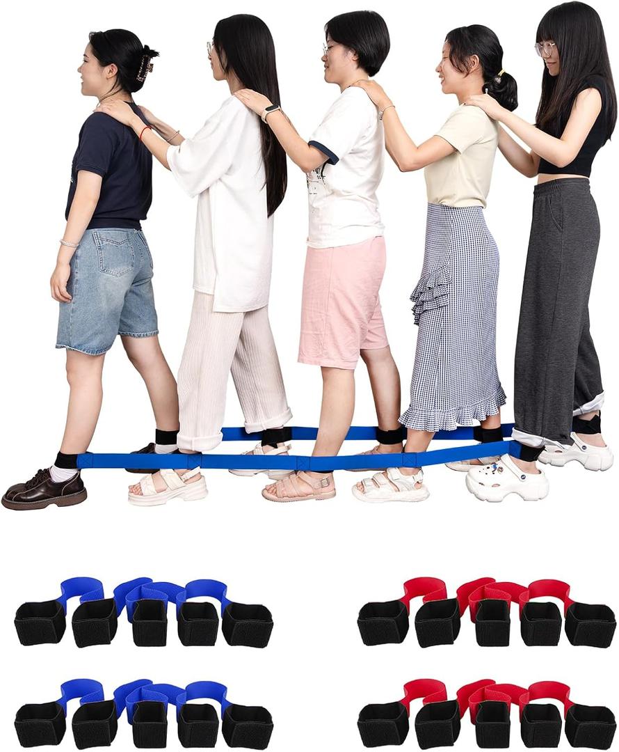 Legged Race Band for 10 PPL, Team Building, Outdoor Party Group Game for Kid Adult, Cooperative Team Race for Birthday Party, Relay Race, Field Day, Backyard Activity Game with Carrying Pouch (Red Blue)