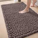 DEXI Bathroom Rugs 24x36, Non Slip Washable Bath Mat, Luxury Chenille Super Absorbent Thick Bathmats for Shower Floor, Plush Fluffy Shaggy Carpet for Tub, Brown