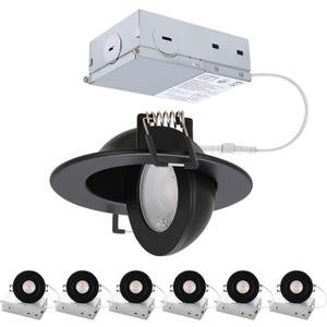 3 inch Black Recessed Lights, 7W Canless Gimbal Soffit Lighting, Canless Lights, 5CCT Dimmable 90Tilt Wafer 3 inch Light, Retrofit Rotatable Eyeball Swivel Spot Downlight 6 Pack Black
