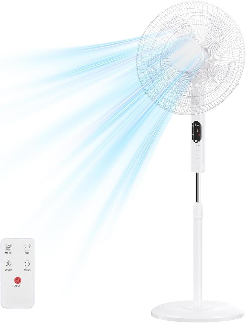 NEWBULIG 17" Pedestal Fans with Remote, Oscillating Standing Fan with 3 Speed & 3 Model, Quiet Timer Floor Fan for Indoor, Bedroom, Living Room, Office, Adjustable Height & Tilt Head, Easy Assembly