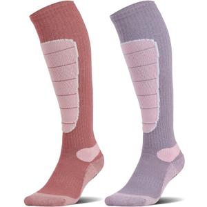 Hylaea Merino Wool Ski Socks, Cold Weather Socks for Snowboarding, Snow, Winter, Thermal Knee-high Warm Socks, Hunting (Medium, Pink Rose (2 Pairs))