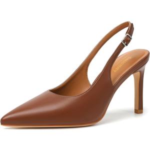 Susanny Slingback Heels for Women Pointed Closed Toe Stiletto Kitten Women's Sexy High Heeled Pumps Stray Casual Dressy Shoes Comfortable Wedding Brida Party Office (8, Brownpu)