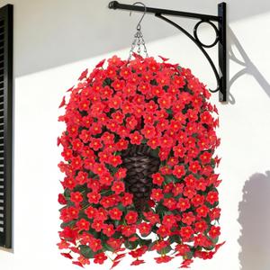 Artificial Hanging Flowers with Baskets for Decor, Fake Silk Red Hanging Daisy Orchid Flowers Plants, Faux Flower Centerpieces for Home Indoor Outdoor Garden Patio