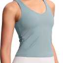 THE GYM PEOPLE Women's Longline Sports Bra Wirefree Padded Workout Yoga Tank Top (Large, Denim Blue)