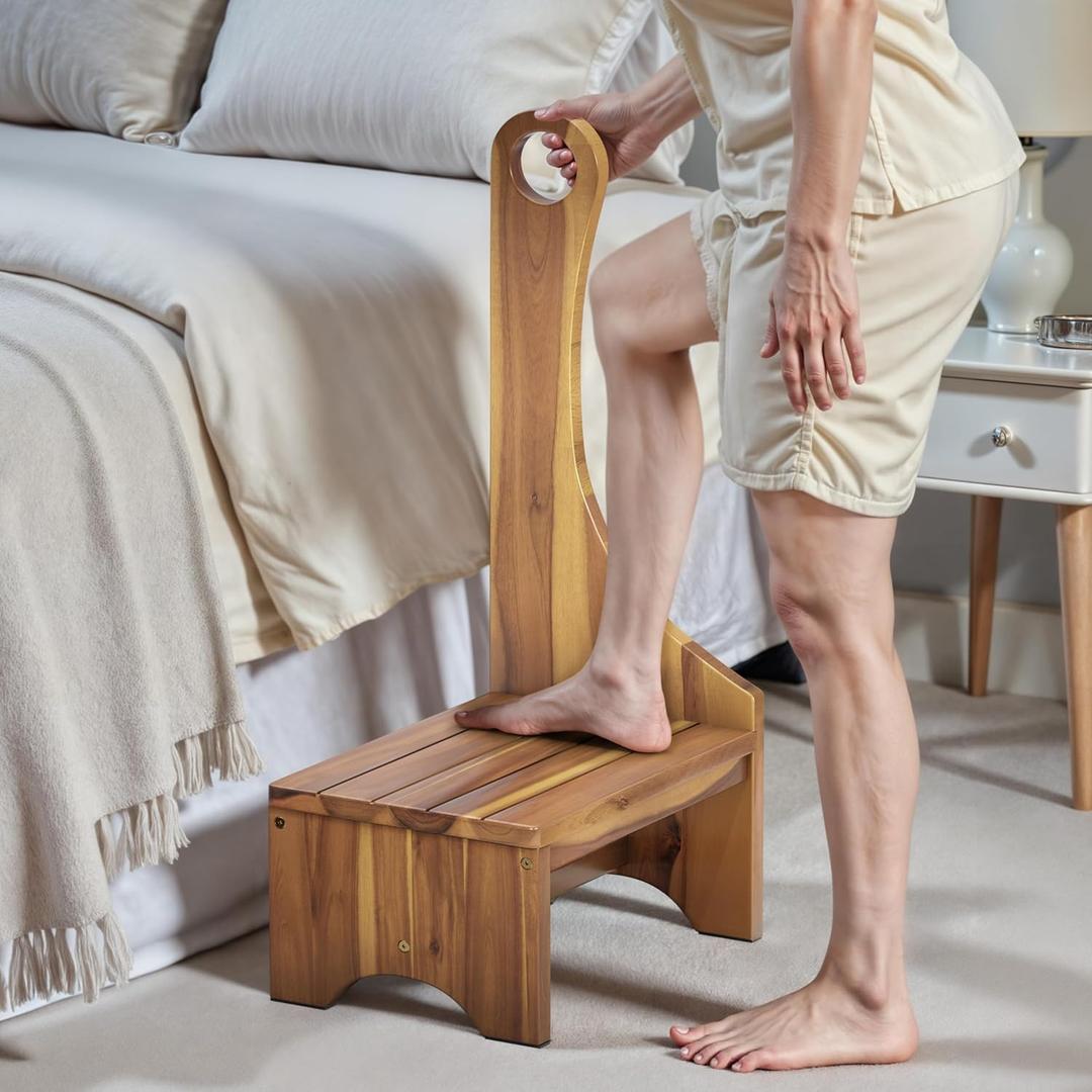 FANATU Premium Step Stool with Handle for Adults, Elderly & Seniors, Wooden 9 One Step Stool for High Bed, Heavy Duty Bedside Step Platform, Holds Up to 400 lbs, Nonslip Platform for Kitchen/Bathroom