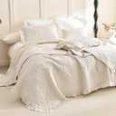 Masaca Oversized King Bedspread 120x120,Wheat Ruffled Crinkled Oversized California King Quilt Farmhouse Shabby Boho Chic Rustic Stone-Washed Microfiber Extra Large Bedding Set Soft and Lightweight