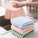 2 x Kitchen Dish Cleaning Cloth, 3-Pack Coral Fleece Absorbent Hand Towels with Pineapple Pattern, Small Square Hanging Dishcloth for Sink and Counter