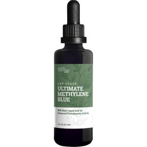 Earth Harmony Methylene Blue, 1% USP (Pharmaceutical) Grade, with Nano Liquid Gold for Photodynamic Research, Miron Glass Bottle (2 Oz)