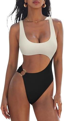 SUUKSESS Women Sexy One Piece Tummy Control Swimsuit Cutout Backless Bathing Suit M