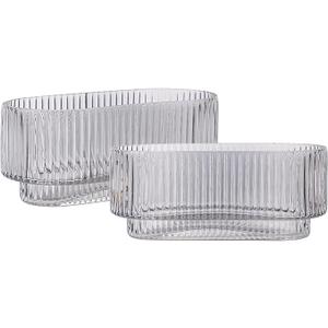 MARTAGE Ribbed Glass Vases, Clear Vases for Flowers Set of 2, Glass Vase for Centerpieces, Rectangle Vase for Living Room, Bedroom, Kitchen, Dining Table, Shelf, Wedding