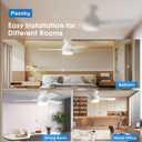 Passky Ceiling Fans with Lights, 42 inch Low Profile Ceiling Fan with Pull Chain and Remote Control, Flush Mount, Reversible, 5CCT, Dimmable, Noiseless, White Pull Cord Ceiling Fan for Bedroom