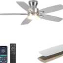 Ohniyou Ceiling Fans with Lights, 42'' Low Profile Ceiling Fan with Light and Remote/APP Control, Modern Flush Mount Ceiling Fan for Indoor Bedroom Kitchen, Dimmable, Qiuet DC Motor, Sliver