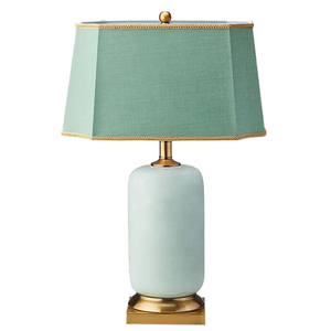 Green Ceramic Table Lamp Resin Green Glazed LED Table Lamp with Green Fabric Lampshade Modern Bedside Desk Nightstand Table Lamp for Bedroom Living Room Office College Bookcase