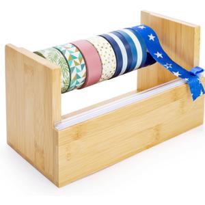 ZAVOOS Wood Masking Tape Dispenser, Multi Roll Washi Tape Cutter Holder with 1 Inch Core for Gift Wrapping, Desktop Craft Tapes Storage Organizer for Office, Home, School