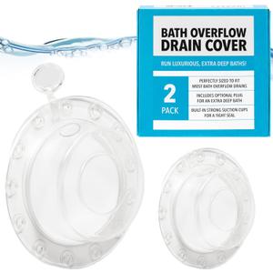 Impresa [2 Pack] Overflow Drain Cover with Top Plug  Suction Cup Seal for Deeper Bath  Bathtub Overflow Protector