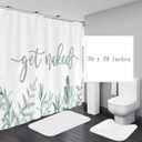 Zengmei 70x70 inches Get Naked Shower Curtain Set Funny Quote Durable Waterproof Polyester Shower Curtain Bathroom Bath Decor Cloth Fabric + 12 Hooks(Green)