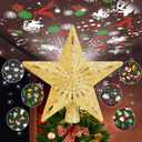 Christmas Tree Topper Lighted with 6 Pattern Projection Modes, Christmas Star Tree Topper Built-in LED Rotating Lights, Gold 3D Glitter Dynamic Projector for Christmas Decorations