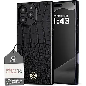 Cocomii  Rectangle Case Compatible with iPhone 16 Pro  Compatible with MagSafe, Crocodile Leather, Fashionable Pattern, Matte, Magnetic Phone Case for iPhone 16 Pro 6.3 inch, Black