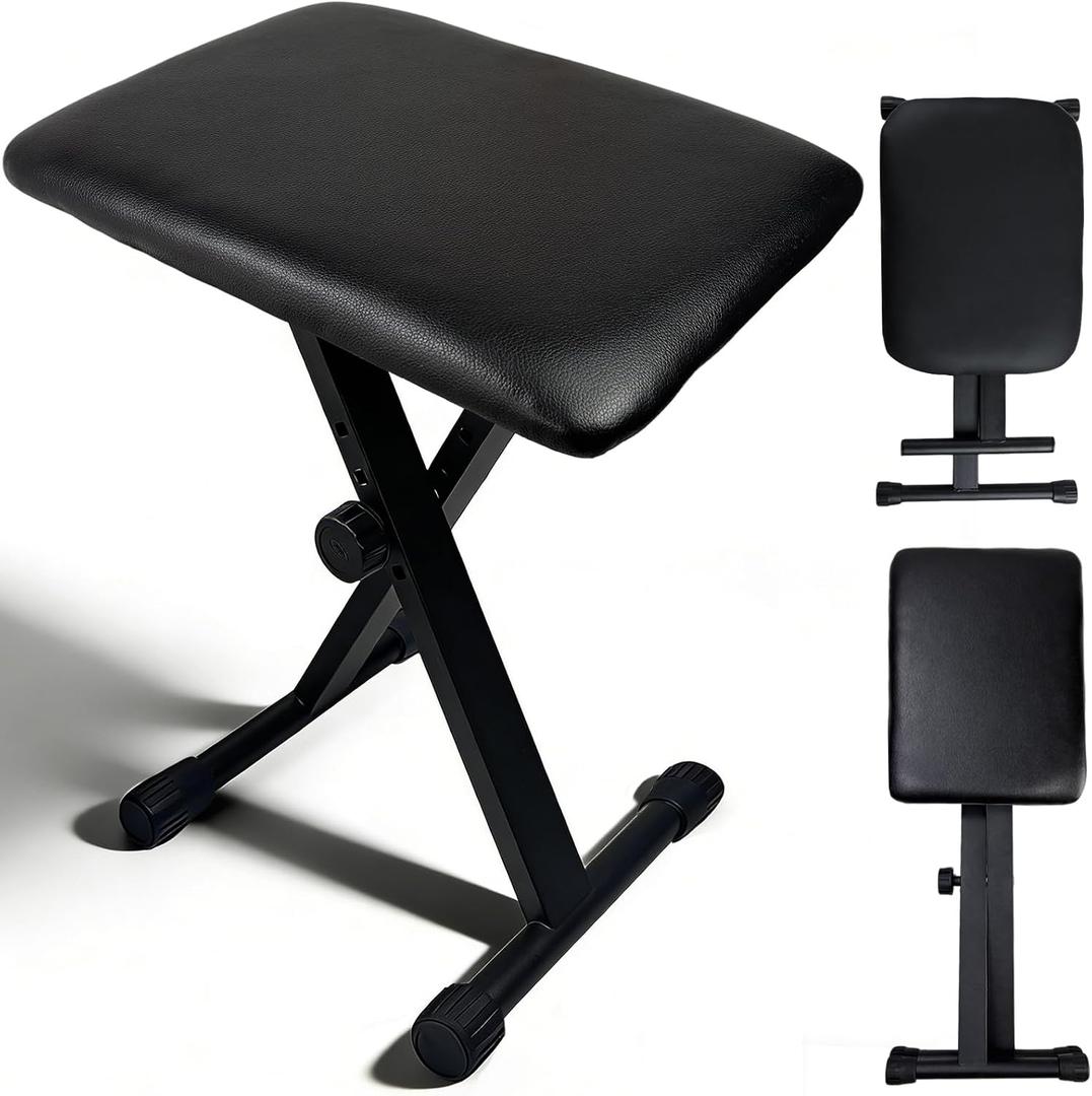Keyboard Bench X-Style Height Adjustable 16-20in Padded Cushion Piano Stool Bench Keyboard Chair for Keyboards Piano. (Thin Version)