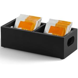 YCXNBHH Tea Bag Organizer, Wood Tea Bag Holder with 2 Slots, Wide Compartments for Tea Bags, Tea Caddy, Tea Bar Accessories, Black