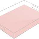 J JOYSAY Pale Pink Serving Tray with Handles Decorative Ottoman Tray Rectangle Acrylic Tray for Knitting Basket Crochet Accessories and Supplies
